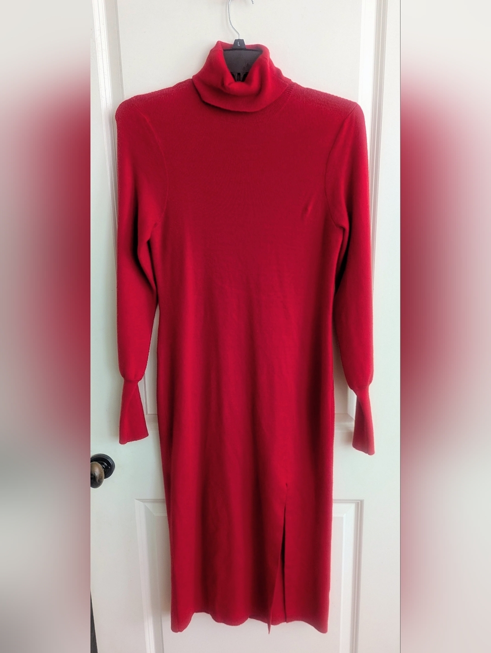 WAYF Red Turtleneck Long Sleeve Midi Dress
